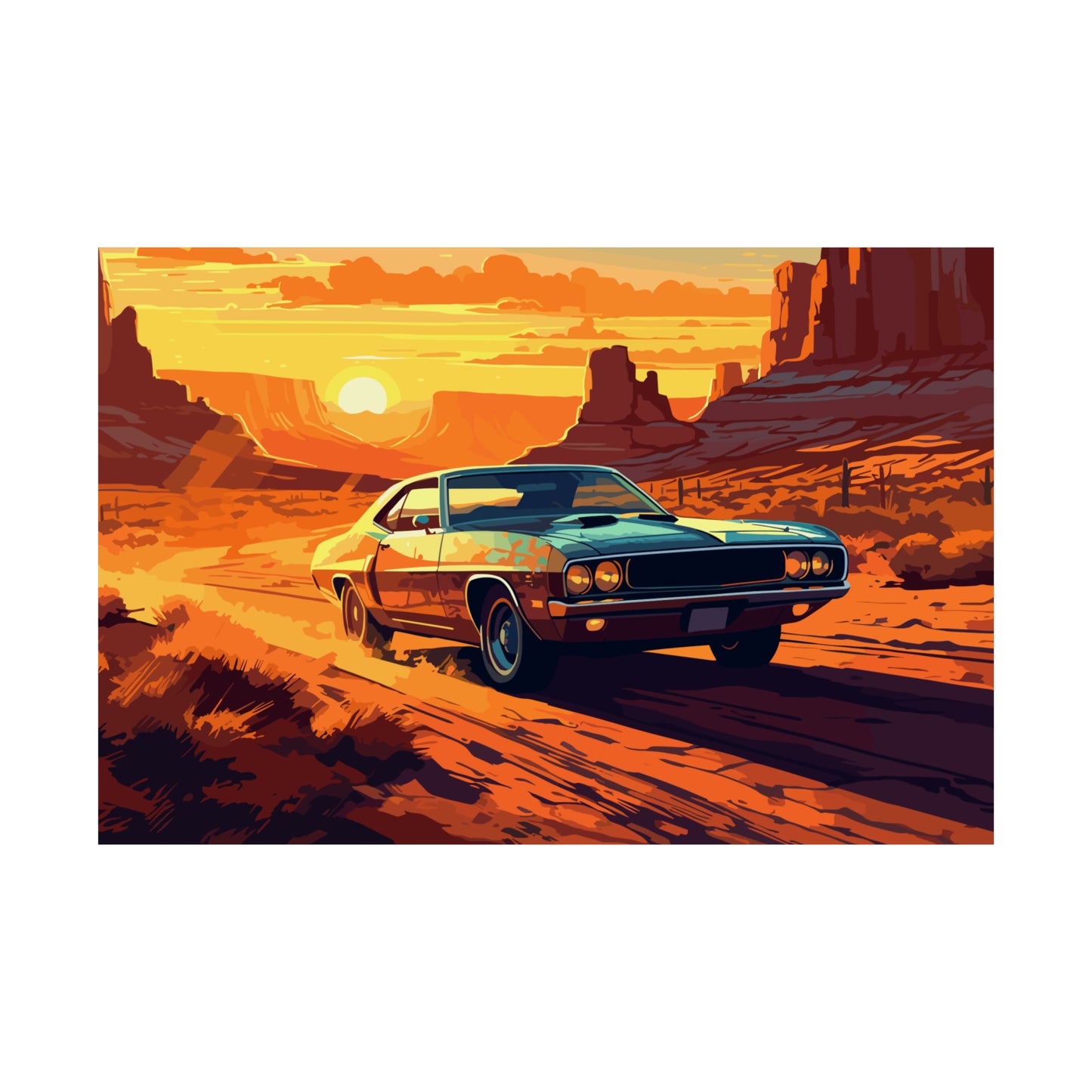 Vintage American Muscle Car Art Print Poster | Unframed