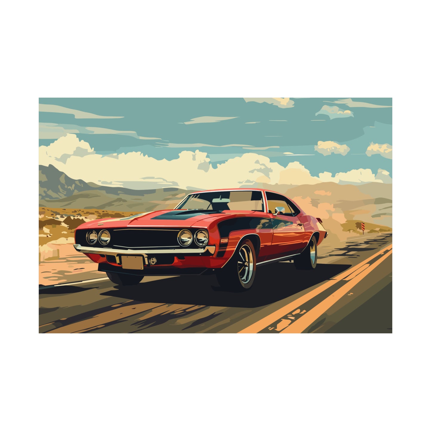 Vintage American Muscle Car Art Print Poster | Unframed
